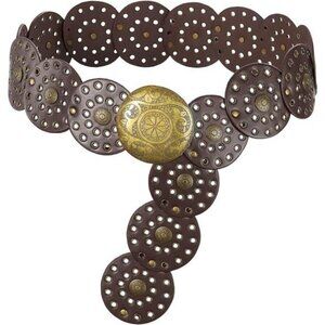 Womens wide boho leather belt vintage western chunky waist belt with metal buckl